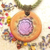 Round Purple Flower Pendant with Kumihimo